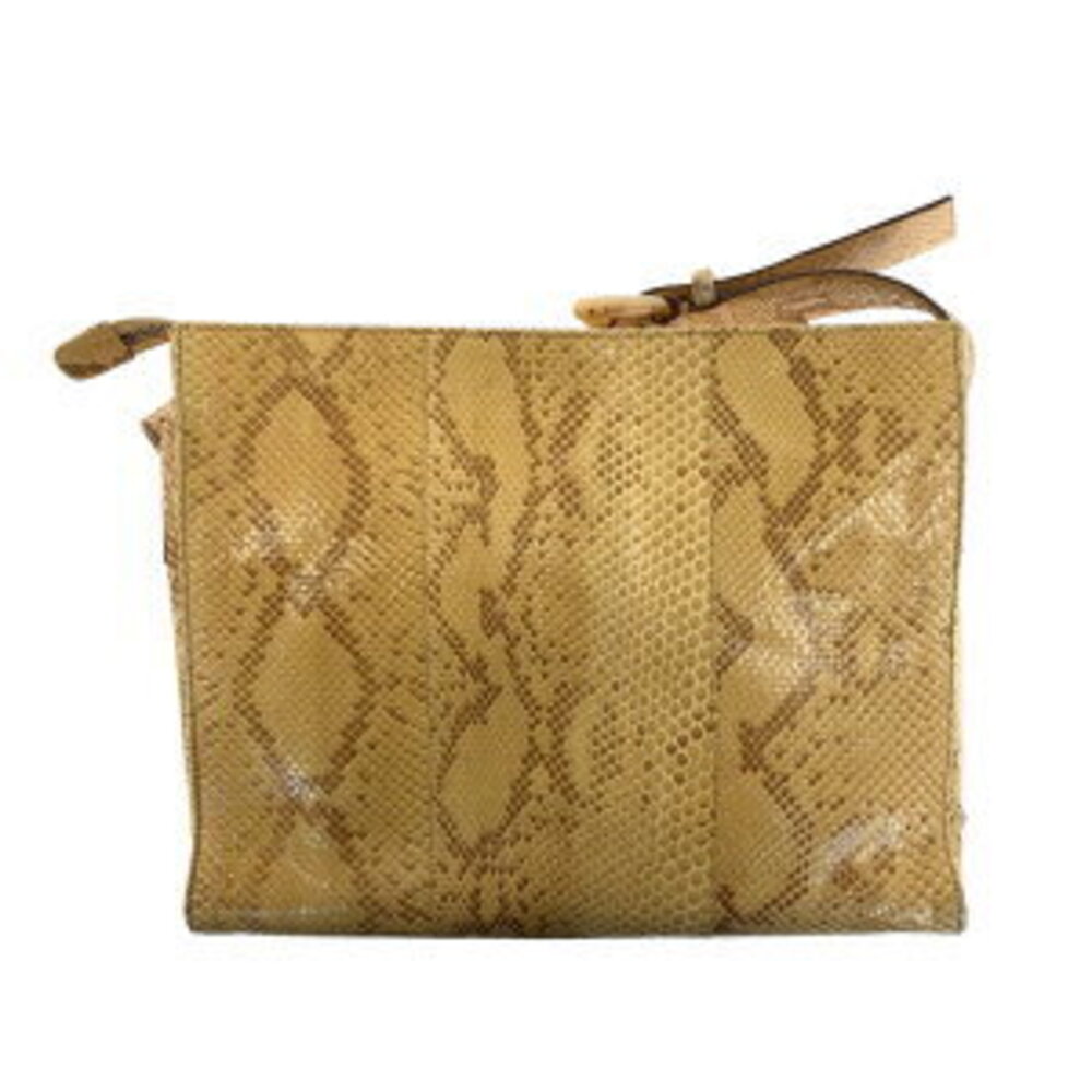 Prada logo triangular Tan Beige Bag plate Shoulder python